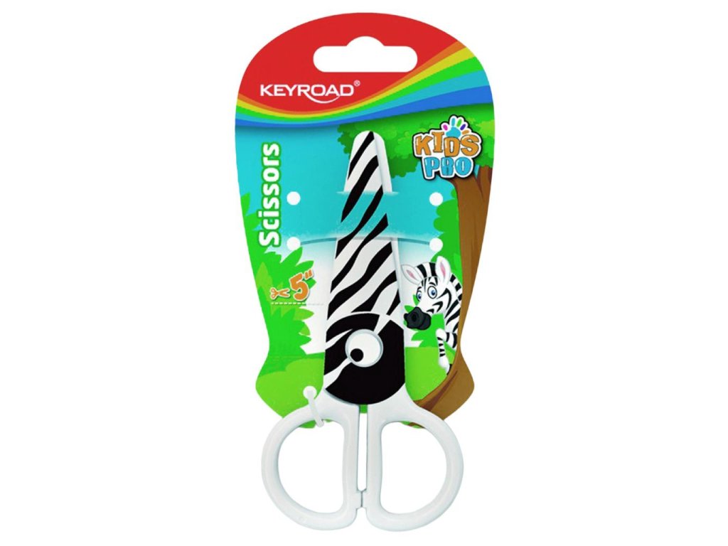 Školské nožnice KEYROAD, 12 cm, blister, motív Zebra, bielo-čierne