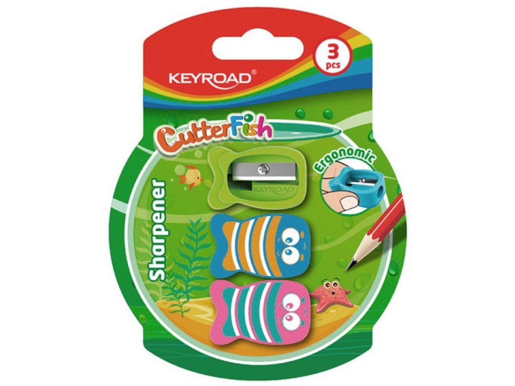 Strúhadlo KEYROAD CUTTER FISH plastové, blister 3 ks, mix farieb
