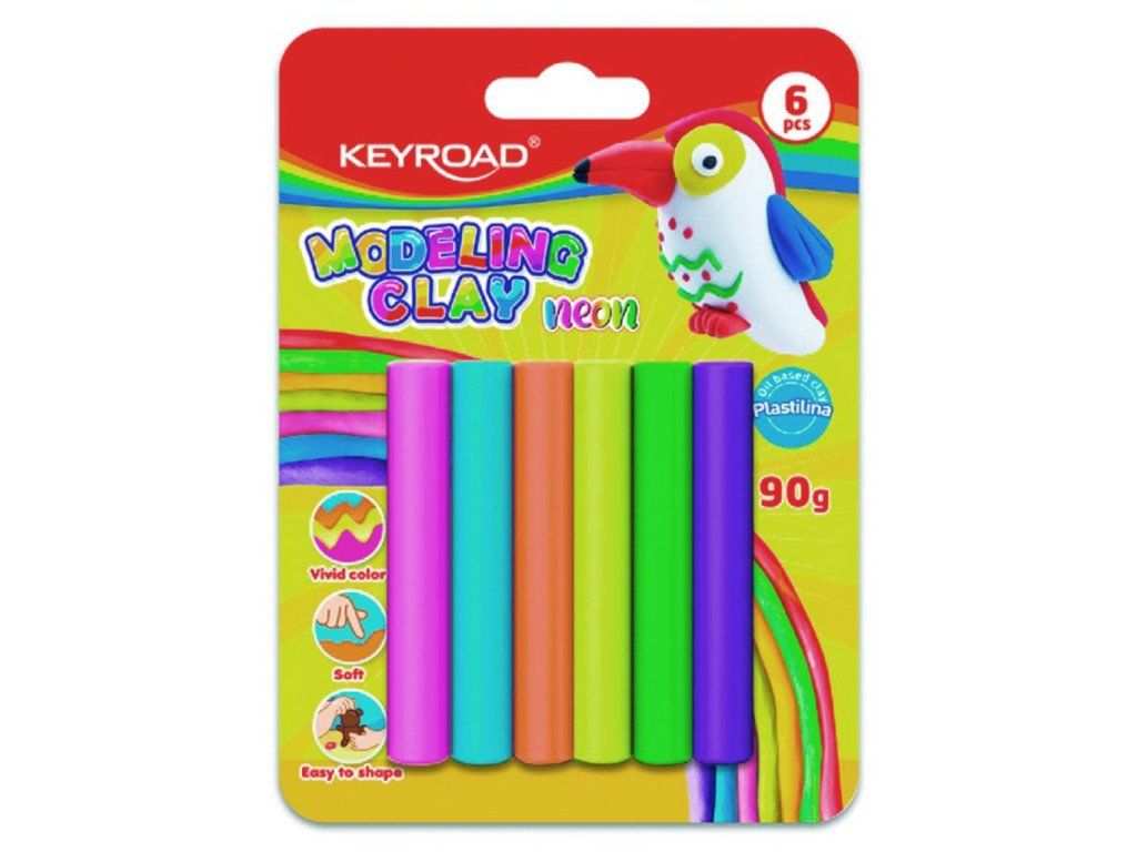 Plastelína KEYROAD neónová, blister 6 ks, mix farieb