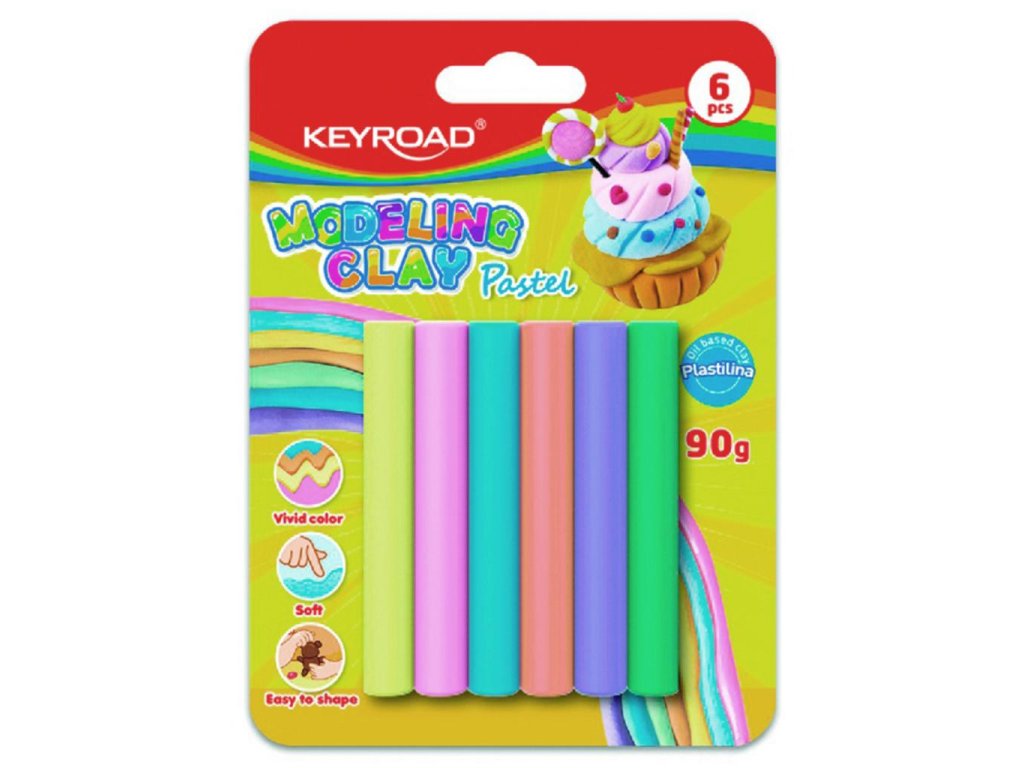 Plastelína KEYROAD pastel, blister 6 ks, mix farieb