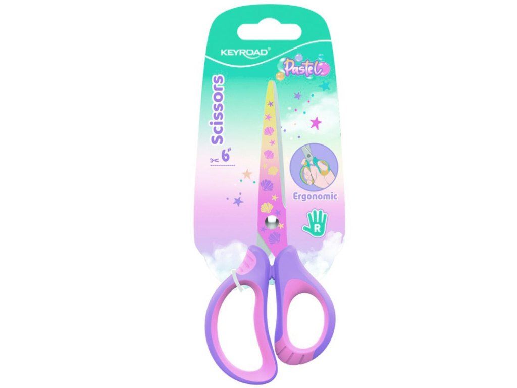 Nožnice KEYROAD Pastel Deco ergonomické, 15,5 cm, blister, mix farieb