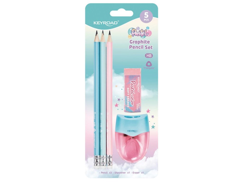 Súprava školských pomôcok KEYROAD Pastel, blister 5 ks, mix farieb