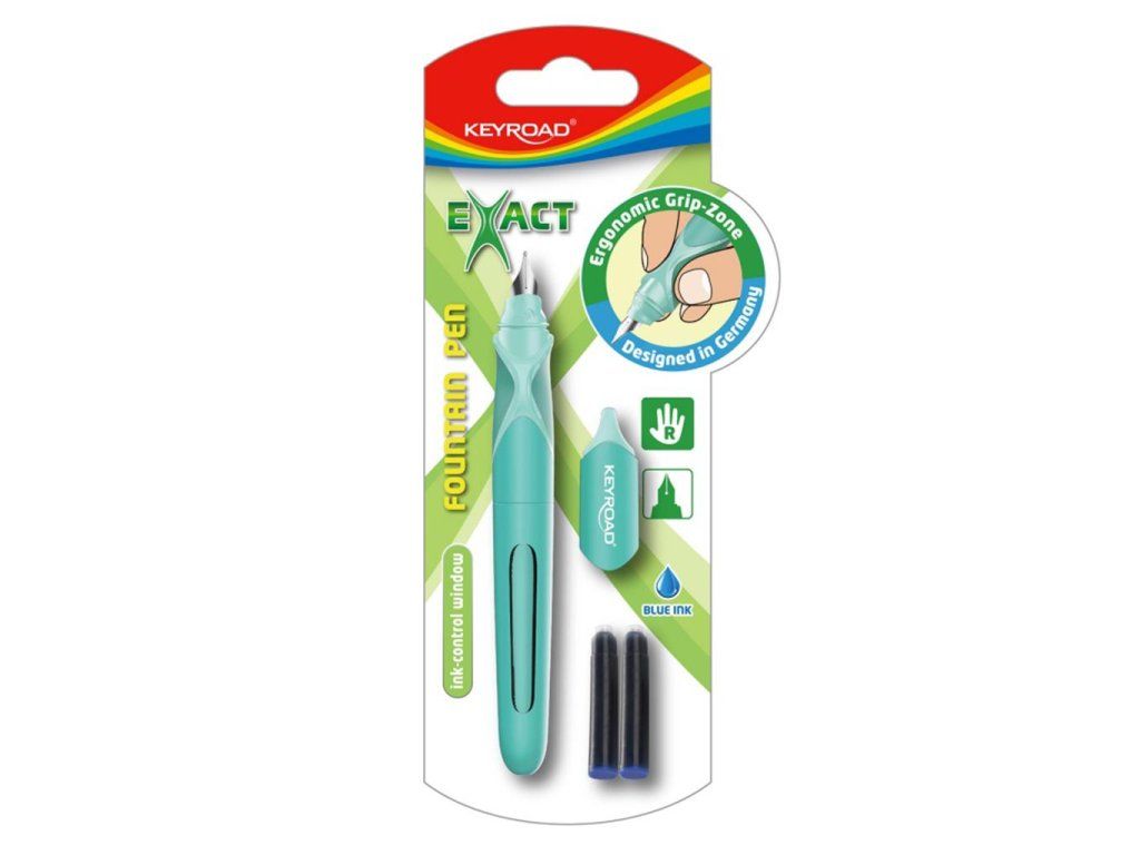 Plniace pero KEYROAD, ergonomické, 2 náplne zdarma, blister, mix farieb