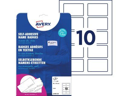 Samolepiace menovky Avery na textil 80x50mm, materiál acetátový hodváb