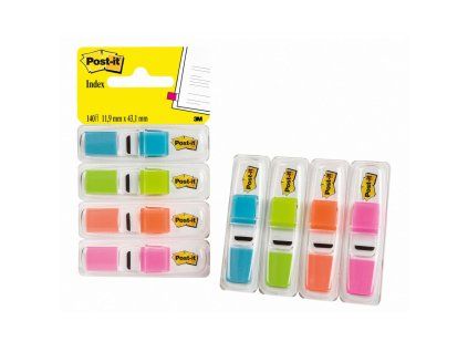 Záložky Post-it Index,úzke 11.9 mm x 43.2 mm,priesvitné,mix farieb 4 ks v balení