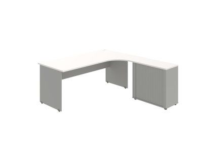 Pracovný stôl Gate, ergo, ľavý, 180x75,5x200 cm, biela/sivá