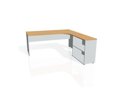 Pracovný stôl Gate, ergo, ľavý, 180x75,5x200 cm, buk/sivá