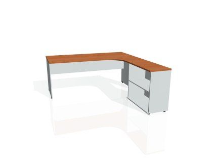 Pracovný stôl Gate, ergo, ľavý, 180x75,5x200 cm, čerešňa/sivá