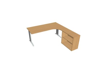Pracovný stôl Flex, ergo, ľavý, 180x75,5x200,0 (80x40) cm, buk/kov