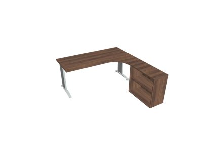Pracovný stôl Flex, ergo, ľavý, 180x75,5x200,0 (80x40) cm, orech/kov