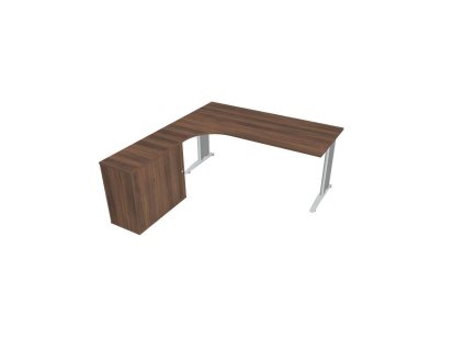 Pracovný stôl Flex, ergo, pravý, 180x75,5x200,0 (40x80) cm, orech/kov