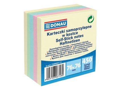 Samolepiaci bloček Donau 5 pastelových farieb 76x76mm 450l