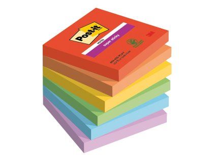 Samolepiaci bloček Post-it Super Sticky PLAYFUL, veľkosť 76x76 mm, 6 bločkov po 90 lístkov