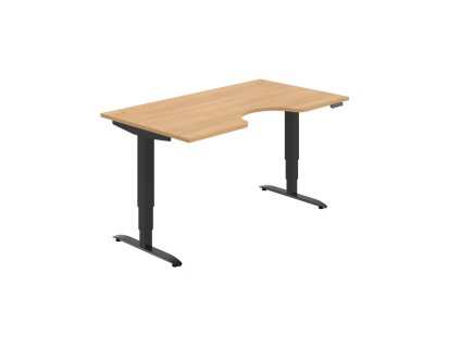Pracovný stôl Motion Ergo, PO, 3S, 160x61-128x90 cm, dub/čierna
