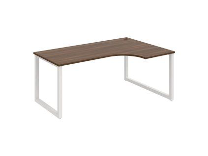 Pracovný stôl UNI O, ergo, ľavý, 180x75,5x120 cm, orech/biela