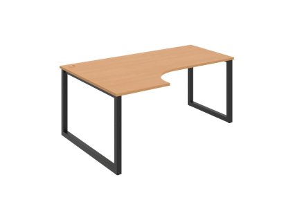 Pracovný stôl UNI O, ergo, pravý, 180x75,5x120 cm, buk/čierna
