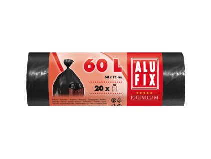 Vrecia na odpadky Alufix 60 ℓ 20 ks, 15mic., 64 x 71 cm, čierne, HDPE