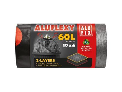 Vrecia na odpadky zaťahovacie Alufix 60 ℓ 10 ks, 33mic., LDPE 2 vrstvové, 64 x 69 cm, sivo-čierne