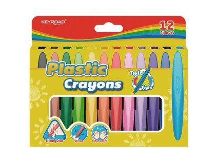 Voskové pastelky KEYROAD Twin Tips trojhranné, mix 12 farieb