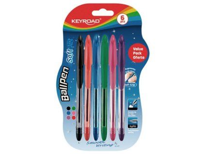 Guľôčkové pero KEYROAD Soft Jet 0,7 mm, blister 6 ks, mix farieb