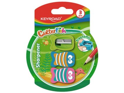 Strúhadlo KEYROAD CUTTER FISH plastové, blister 3 ks, mix farieb