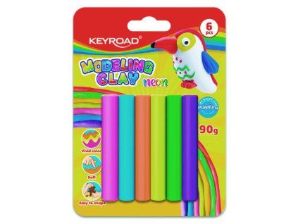 Plastelína KEYROAD neónová, blister 6 ks, mix farieb