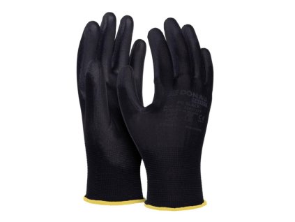 Rukavice pletené, polomáčané DONAU SAFETY PU kat. II čierne veľ. 10