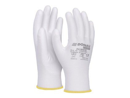 Rukavice pletené, polomáčané DONAU SAFETY PU kat. II biele veľ. 8