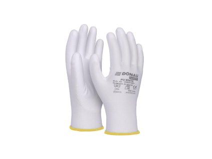 Rukavice pletené, polomáčané DONAU SAFETY PU kat. II biele veľ. 10
