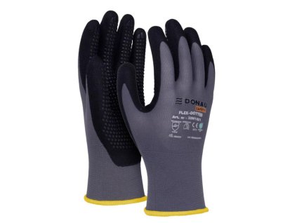 Rukavice pletené, polomáčané DONAU SAFETY Flex-Dotted, kat. II sivé veľ. 8
