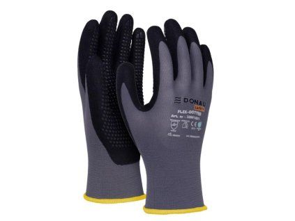 Rukavice pletené, polomáčané DONAU SAFETY Flex-Dotted, kat. II sivé veľ. 10
