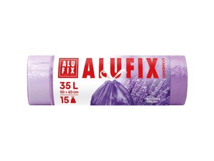 Vrecia na odpad zaťahovacie s vôňou levandule 35 ℓ 15ks, 50x60cm, fialové, HDPE
