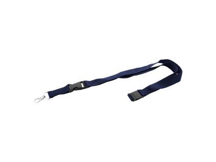 Šnúrka na krk s odnímateľnou karabínou a skobou 20x560 mm tmavá modrá