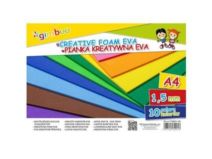 Kreatívna pena GIMBOO Eva, A4, vo fólii, 10 farieb, 1,5 mm