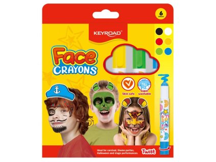 Farby na tvár KEYROAD, netoxické, 6 ks, mix farieb