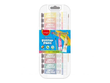 Temperové farby KEYROAD 12x12ml, v balení so štetcom, mix farieb metalické a neonové