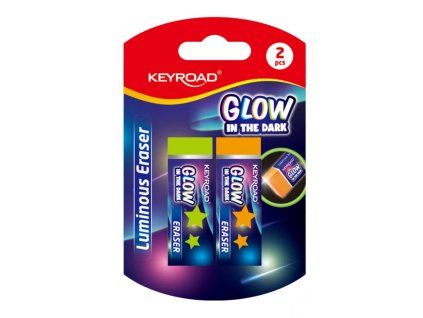 Guma KEYROAD fluorescenčná, svietiaca v tme, mix farieb, blister 2 ks, mix farieb