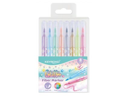 Fixky trblietavé so štetcovitým hrotom KEYROAD, 8 ks, mix pastelových farieb