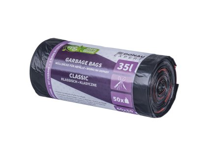 Vrecia zaťahovacie DONAU EXPERT, CLASSIC LDPE, 35 ℓ, 25 mic, 50 ks, čierne
