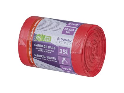 Vrecia na medicínsky odpad, DONAU EXPERT, LDPE, 35 ℓ, 50 ks, červené