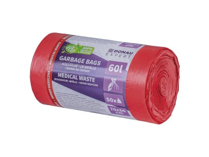 Vrecia na medicínsky odpad, DONAU EXPERT, LDPE, 60 ℓ, 50 ks, červené