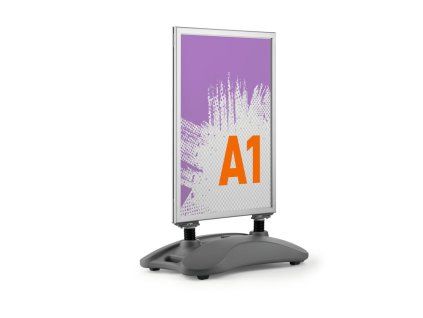 Reklamný stojan s robustnou základňou, A1, strieborný, exteriérový