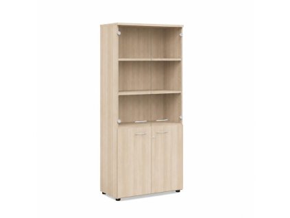 Policová skriňa BASIC, kombinovaná so sklom, so zámkom, 80x40x182,1cm, agát svetlý
