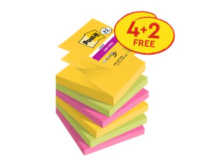 Silný samolepiaci Z-bloček Post-it,76 mm x 76 mm, 90 lístkov v bločku, Karnival, 6 bločkov v balení