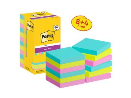 Silný samolepiaci bloček Post-it,76mm x 76mm, 90 lístkov v bločku, Cosmic, 12 bločkov v balení
