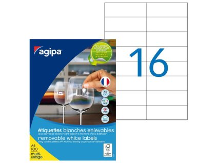 Etikety univerzálne odnímateľné 105x37 mm Agipa A4 100 hárkov