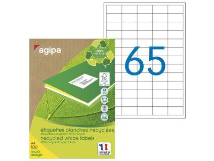 Etikety univerzálne recyklované 38x21,2mm Agipa A4 100 hárkov