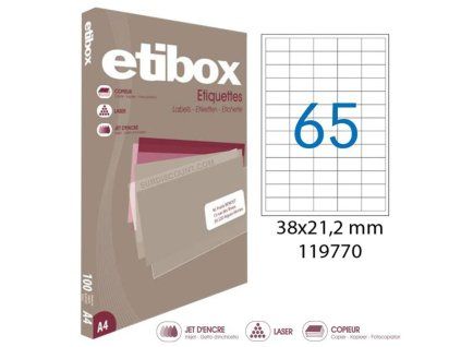 Etikety univerzálne 38x21,2mm Etibox A4 100 hárkov