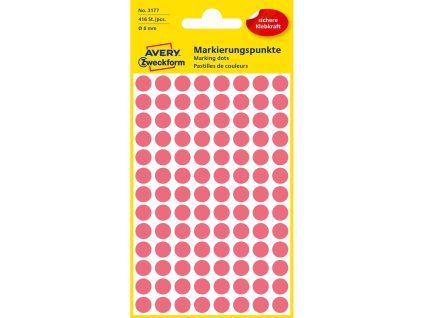 Etikety kruhové 8mm Avery neónovo červené