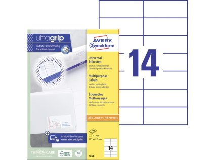 Etikety univerzálne 105x42,3mm Avery A4 100 hárkov